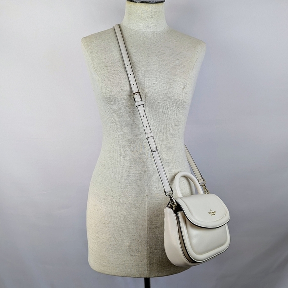 kate spade Puffy Mini Handle Crossbody Bag Leather Parchment Winter White NWT - Picture 2 of 13